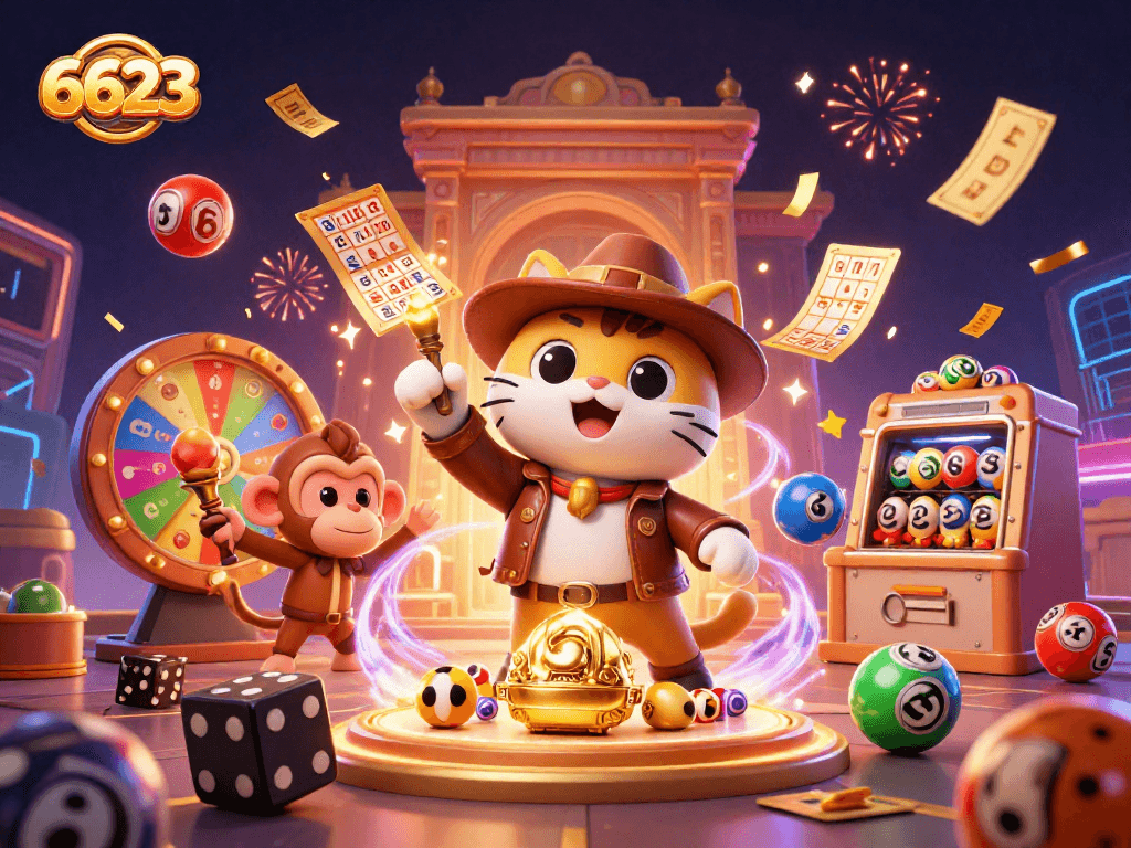 Experience thrilling gaming action with 6623, in a rich casino adventure illustration.