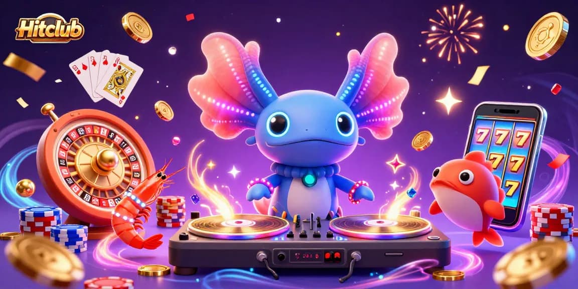 Join the fun at Hitclub with vibrant axolotl DJ and a lively underwater casino scene.
