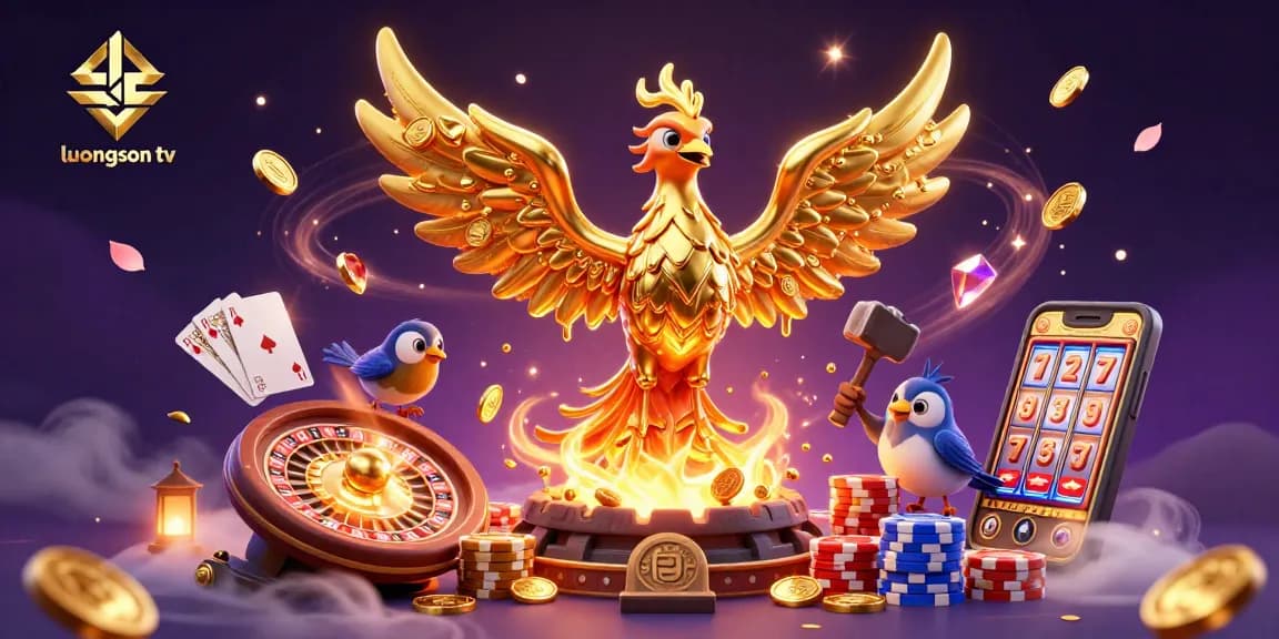 Liven up your game with luongson tv's thrilling 3D casino scene featuring a golden phoenix and dynamic gambling elements.