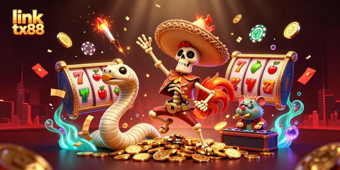 Experience the thrill with link tx88 in this colorful, dynamic casino celebration scene.