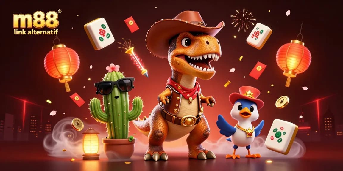 Bet on M88 link alternatif with vibrant casino elements and dynamic characters in a thrilling scene
