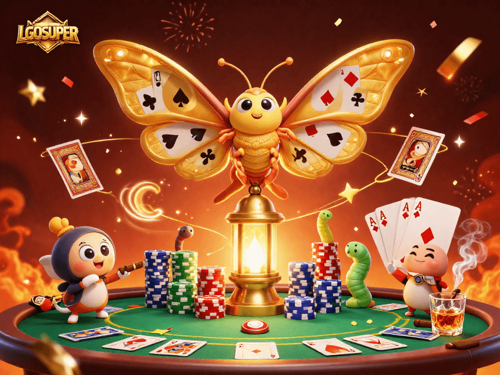 Engage with LGOSUPER's vibrant gaming world featuring an atlas moth showcasing casino themes.