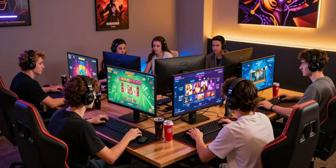 Players enjoying HAYWIN's vibrant online gaming experience in a modern lounge.