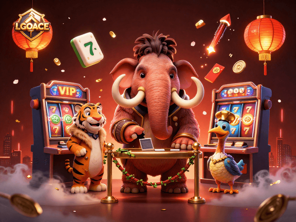 LGOACE immerses players in a vibrant casino scene with an engaging woolly mammoth bouncer.