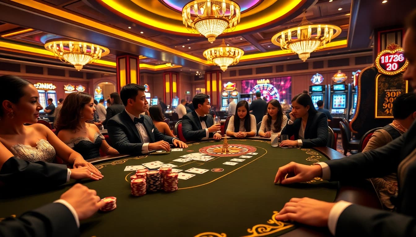 Experience thrilling gameplay with CM88 on a vibrant casino table full of poker chips and cards.