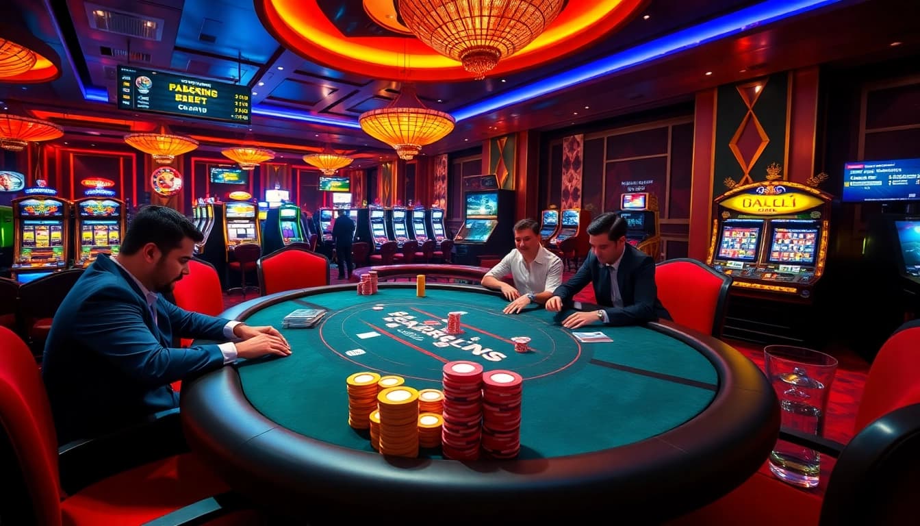 Intense poker game at a professional casino setting showcasing the excitement of https://f8betb1.com/ betting.