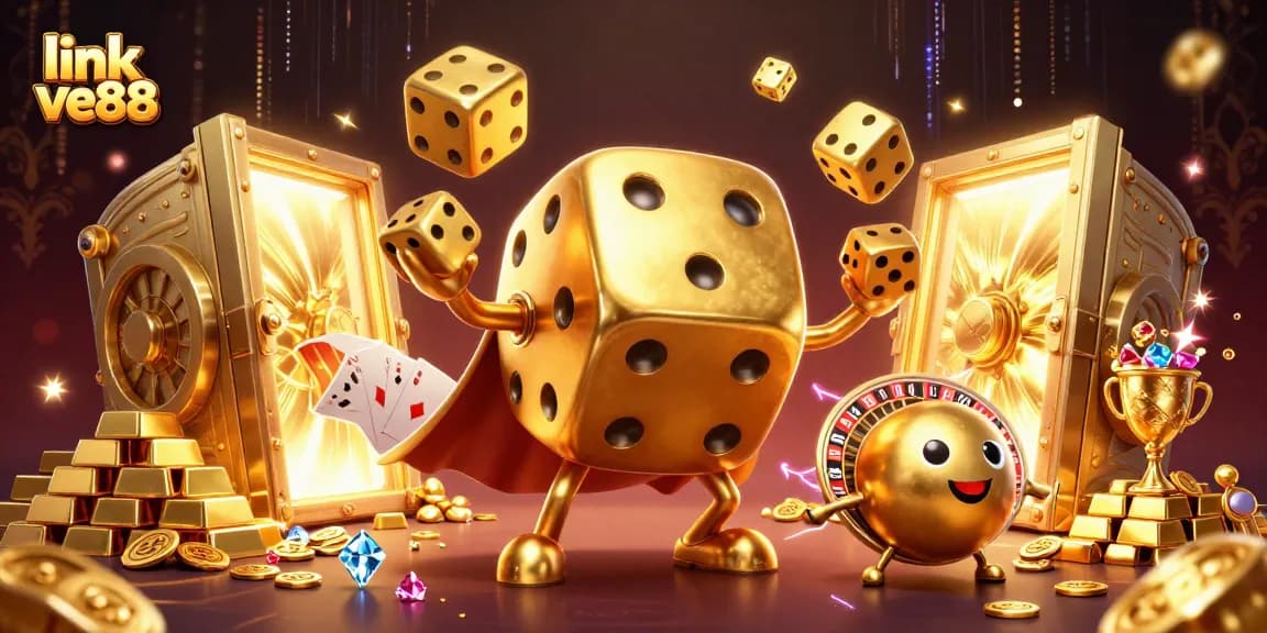 Experience thrilling gameplay with link ve88 in this vibrant 3D casino illustration.