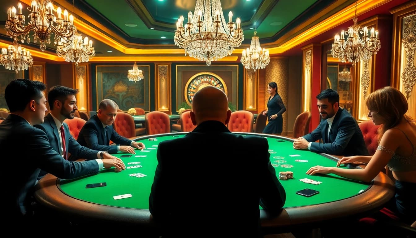 Players enjoying a high-stakes poker game at 789club, with vibrant chips and cards enhancing excitement.