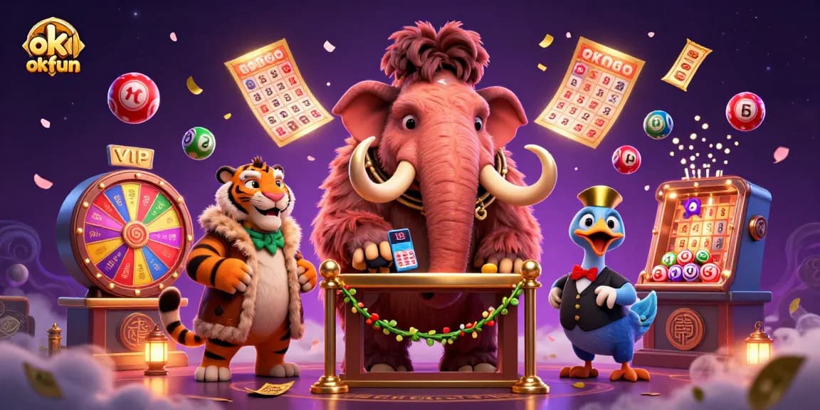 Experience the excitement of okfun as a woolly mammoth checks IDs at a lively casino entrance.