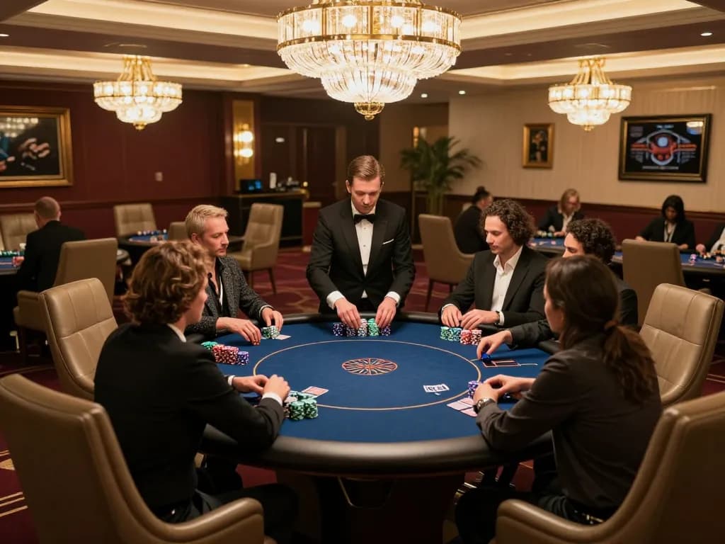 mm88 players engaging in a high-stakes poker game in a luxurious VIP room