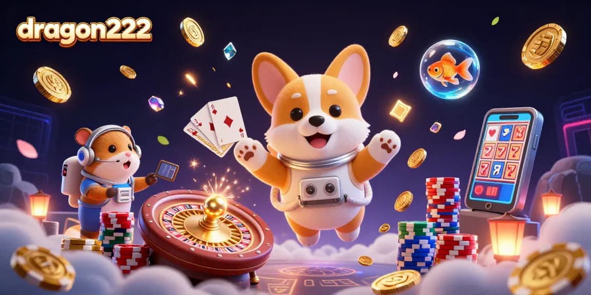 Experience the fun of dragon222 as a corgi astronaut floats in a zero-gravity casino.