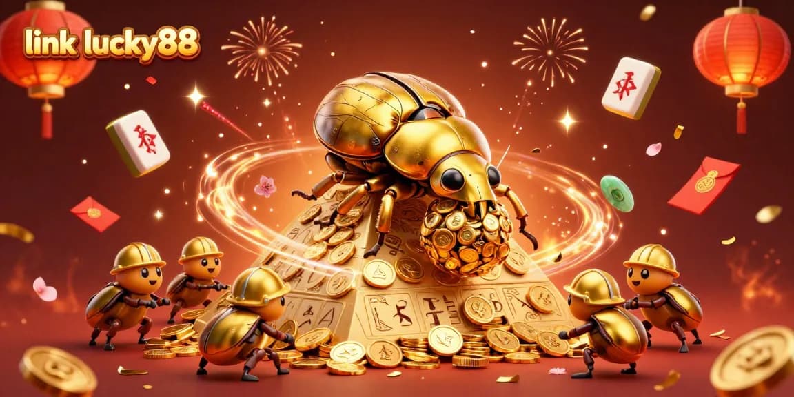Engage with link lucky88 to discover vibrant casino illustrations featuring golden beetles and festive elements.