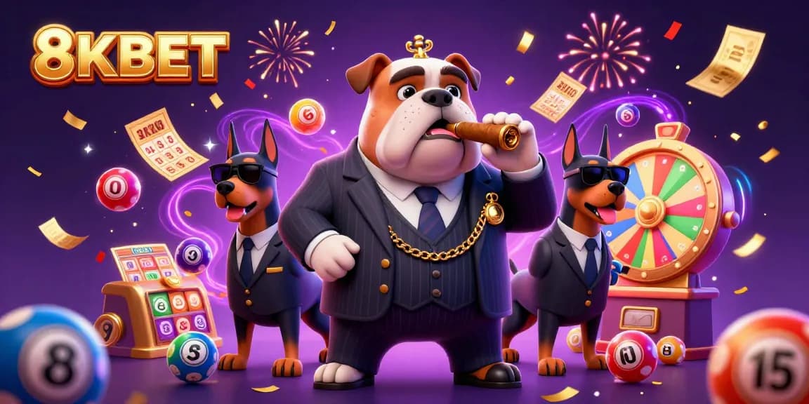 Spotting wins with 8KBET in a lively casino scene featuring colorful lottery elements