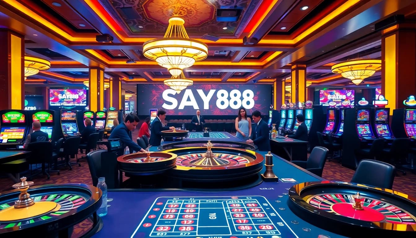 SAY88 players enjoying an immersive casino experience with vibrant tables and games.