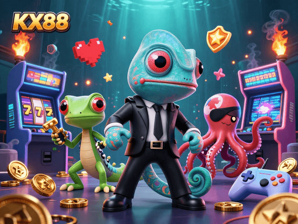 KX88 players engage with thrilling slot games and colorful rewards in a lively casino atmosphere.