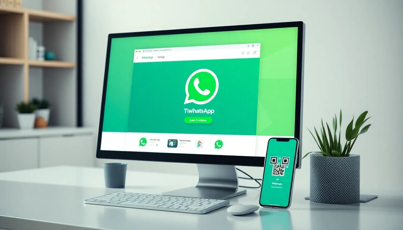WhatsApp网页版 interface displayed on a computer, showcasing easy device linking and communication.