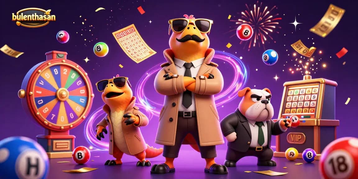 Experience fun with bulenthasan's four cartoon raptors in a casino, featuring lottery elements and vibrant celebration effects.