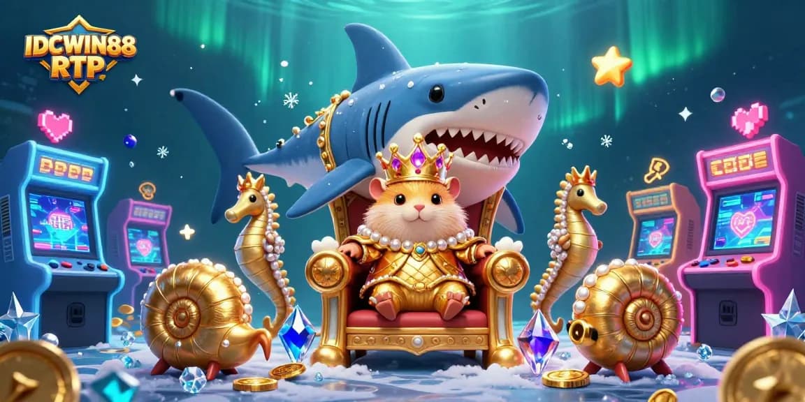 Experience big wins with IDCWIN88 RTP featuring a grand hamster king in an underwater casino scene.