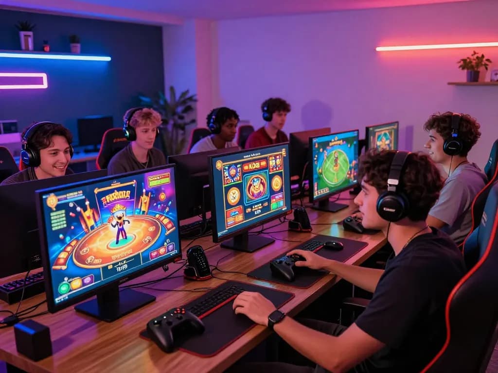 Exciting KO66 gaming scene with diverse players engaged in various casino games, vibrant atmosphere.