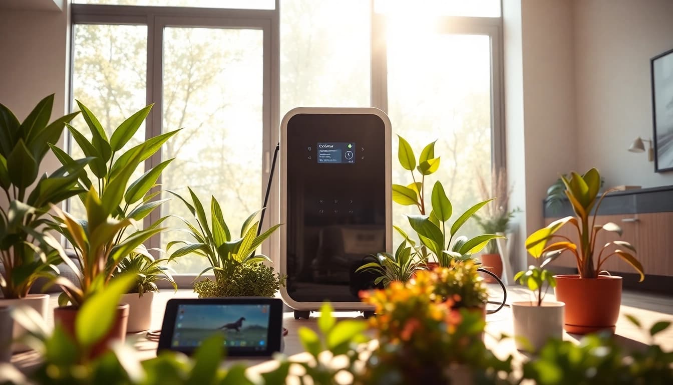 EcoFlow power station showcased in a bright, modern home environment with eco-friendly devices.