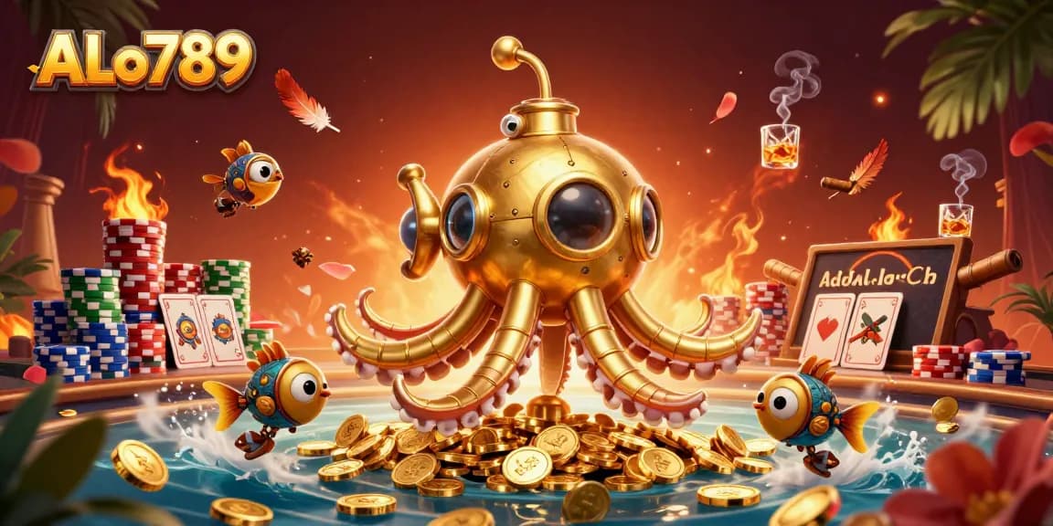 Engage with ALo789's vibrant online cockfighting scene featuring golden kraken and mechanical fish.