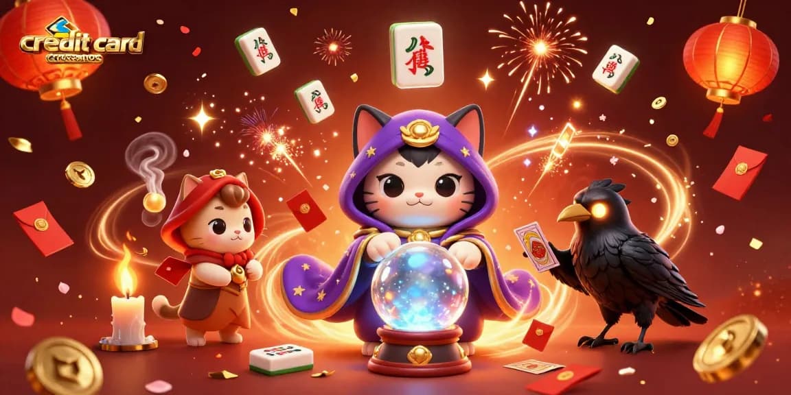 Engage with credit card casinos through a vibrant scene featuring mystical characters and casino elements.