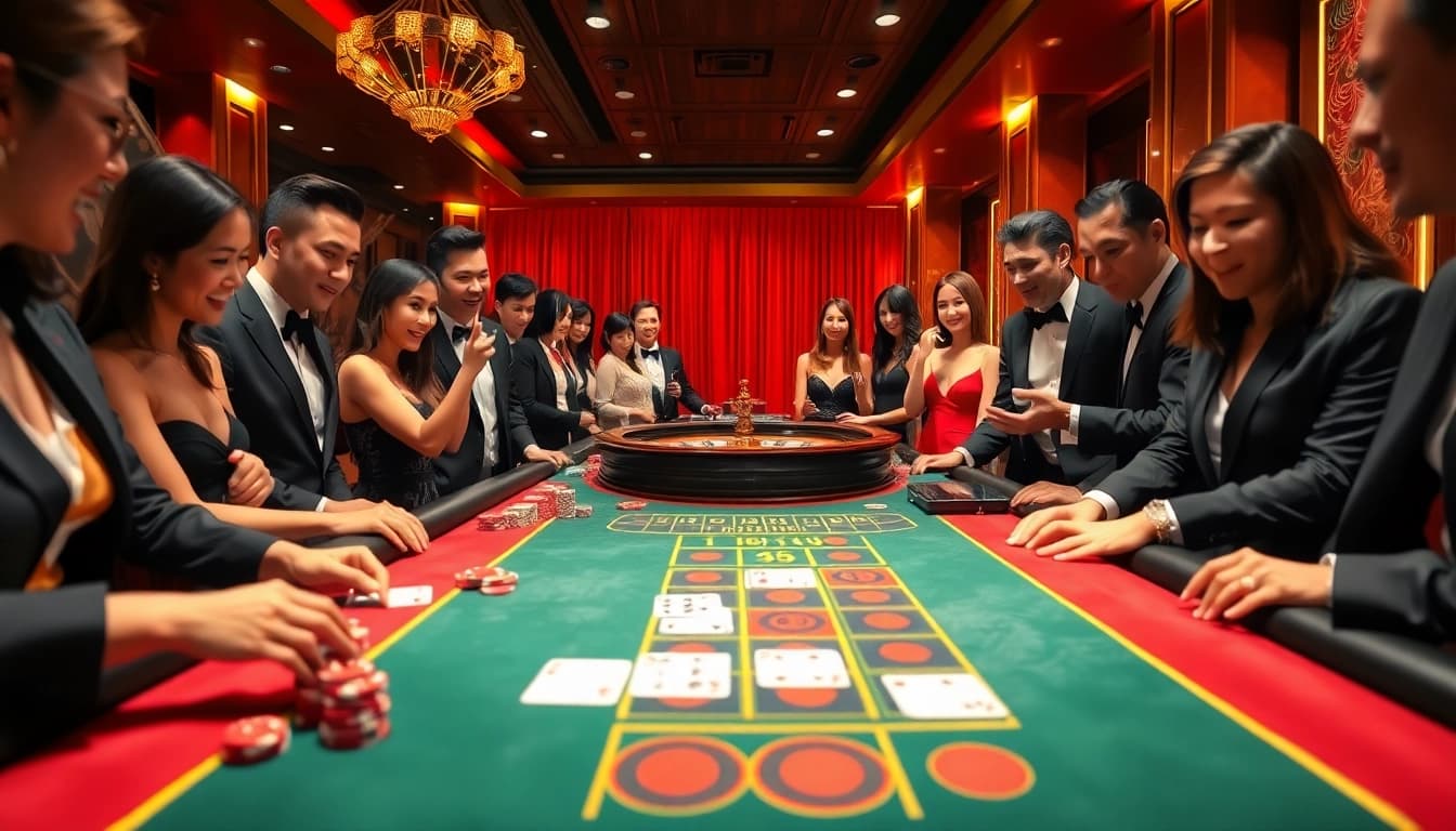 Experience the thrill of Kèo nhà cái with gamblers at an exciting betting table.
