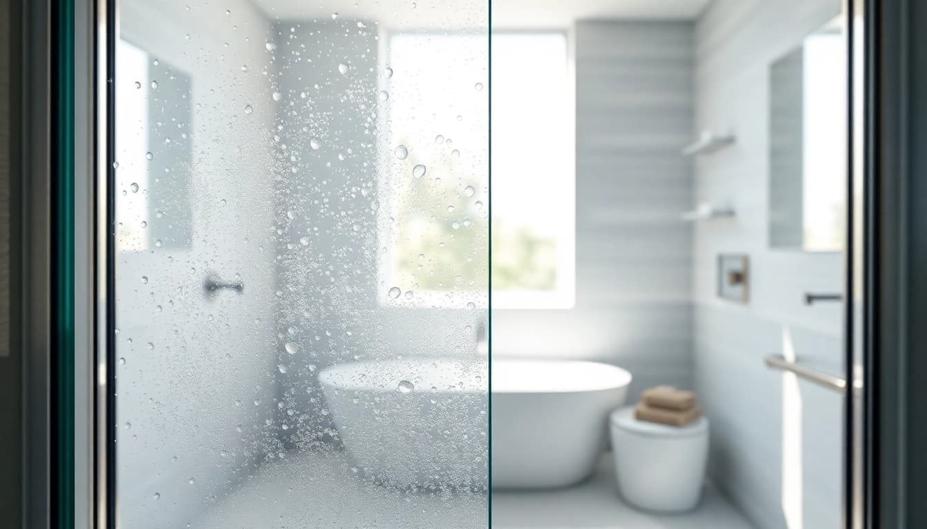 Sleek semi-frameless shower screens add elegance to a modern bathroom with natural lighting.