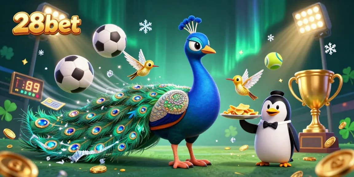 Experience thrilling sports betting with 28bet's vibrant casino scene featuring dynamic characters and rich elements.