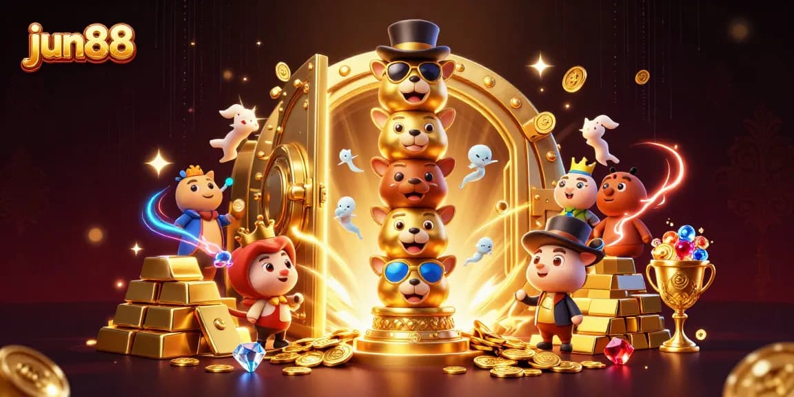 Spin and win at jun88 with vibrant casino elements and dazzling golden treasures.