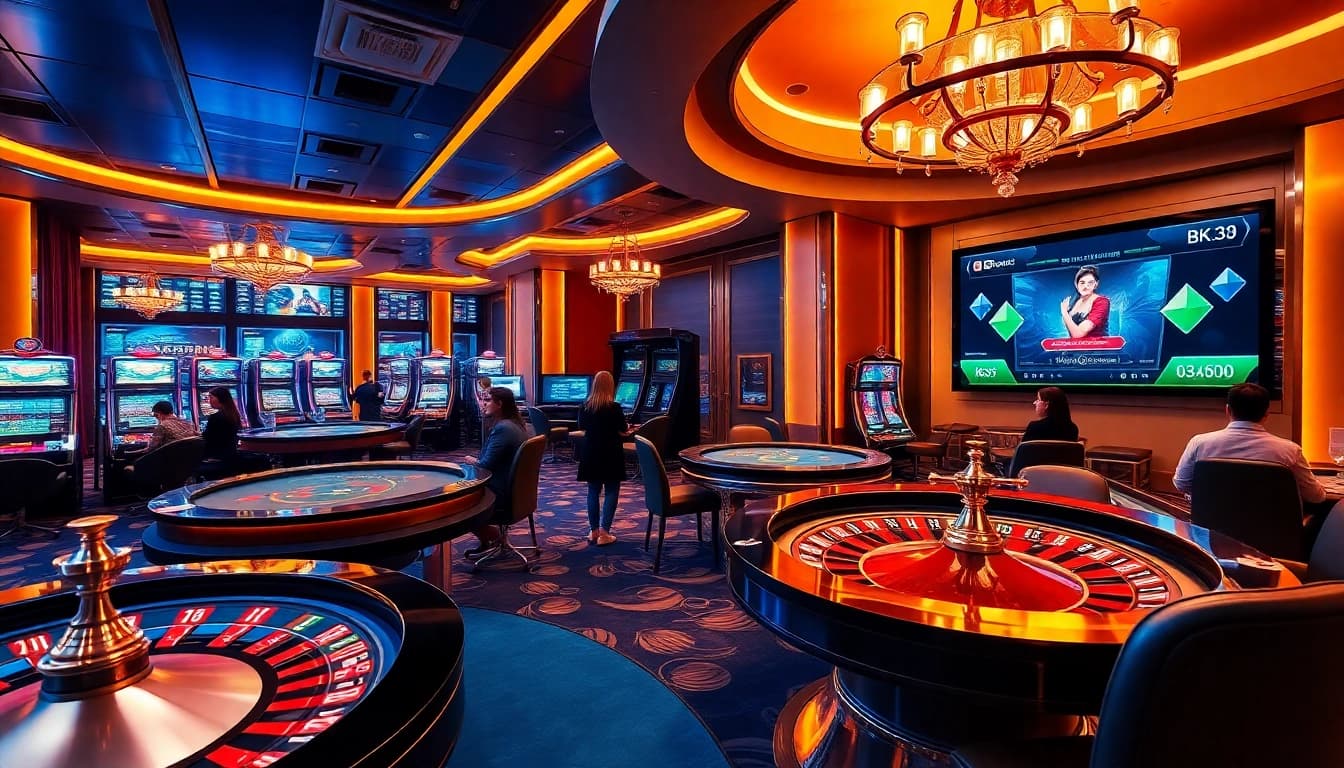 Players experiencing the thrill of bk33, an online gaming platform showcasing vibrant casino elements.