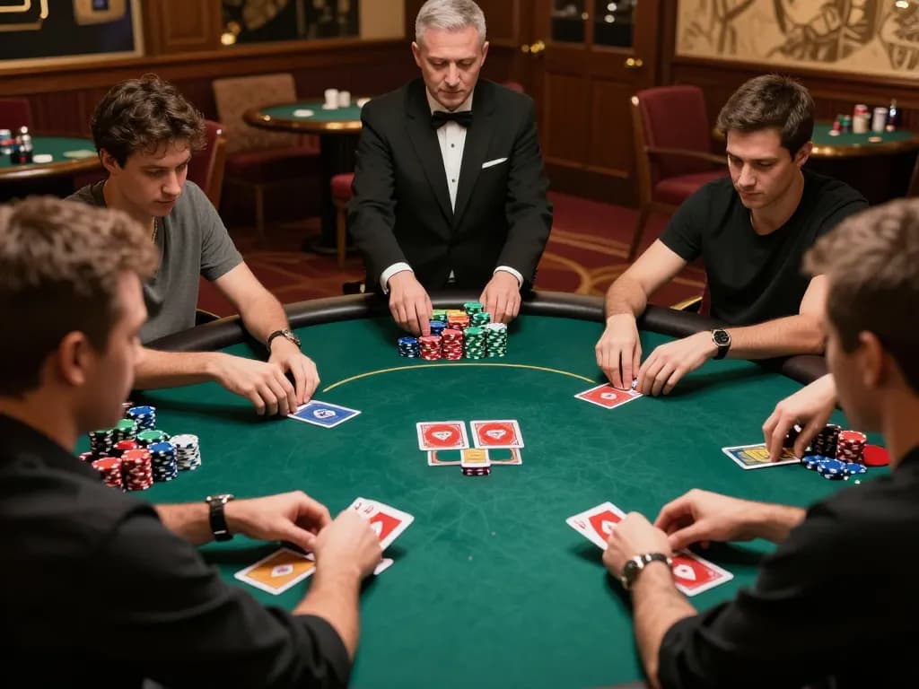 Watch players engage in intense poker gameplay at https://f8bet.dental/, showcasing high-stakes betting, vibrant chips, and strategic moments.