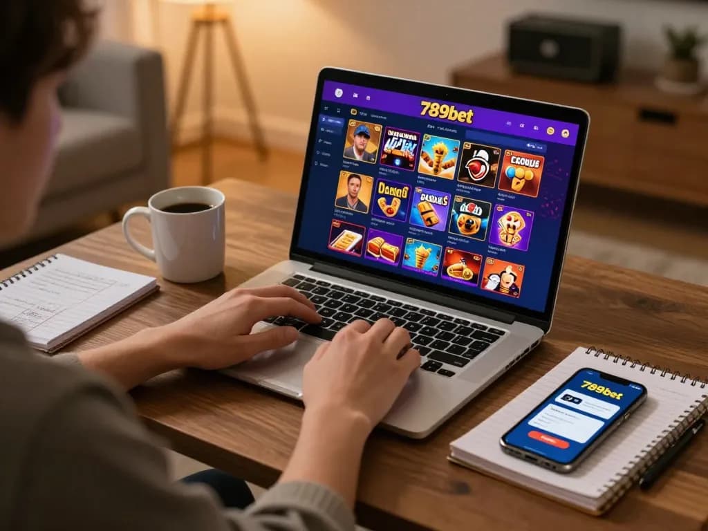 Engaged player placing bets on 789bet's online platform from a cozy home setup