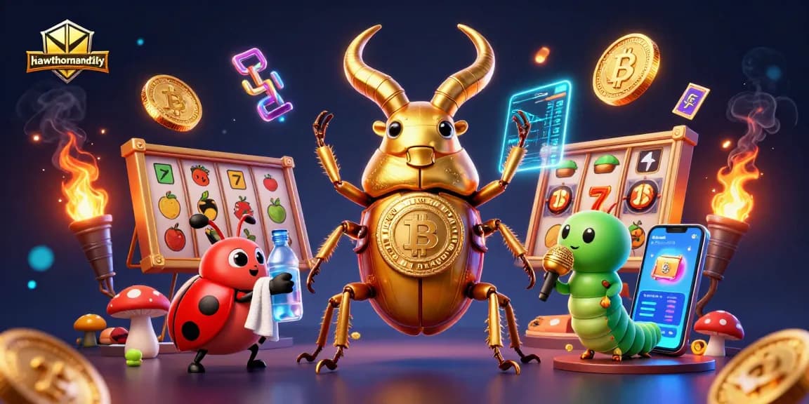 Experience thrilling slot action at hawthornandlily with a colorful 3D beetle boxing match illustration.
