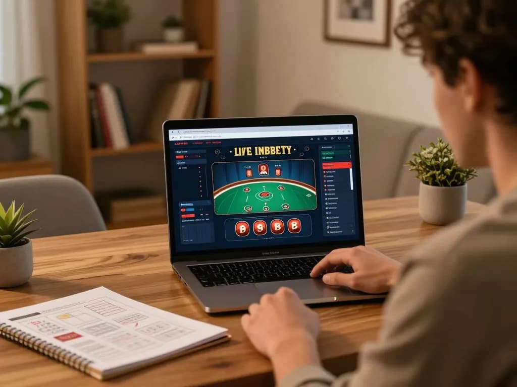 Player engaging in MAX88 online casino with laptop showing live dealer game interface.
