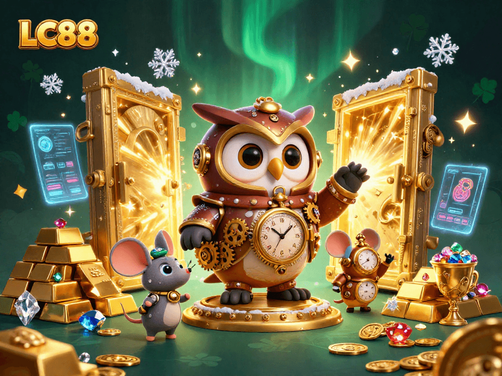 Experience the excitement of LC88's online gaming with vibrant casino elements in this captivating illustration.
