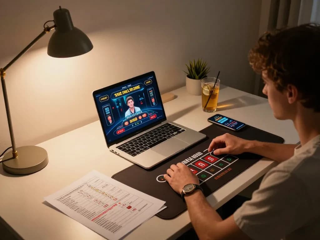 Engaging in online gaming on hi88com with live dealer, showcasing a modern setup and responsible gaming