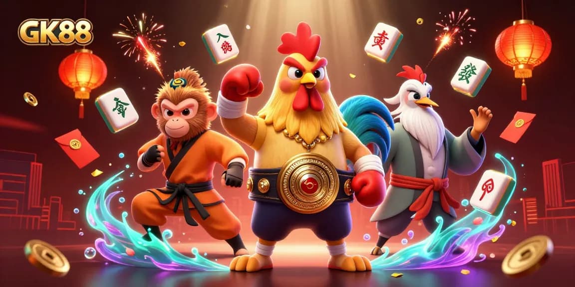 Experience thrilling gambling adventures at GK88 with vibrant characters and dynamic elements.