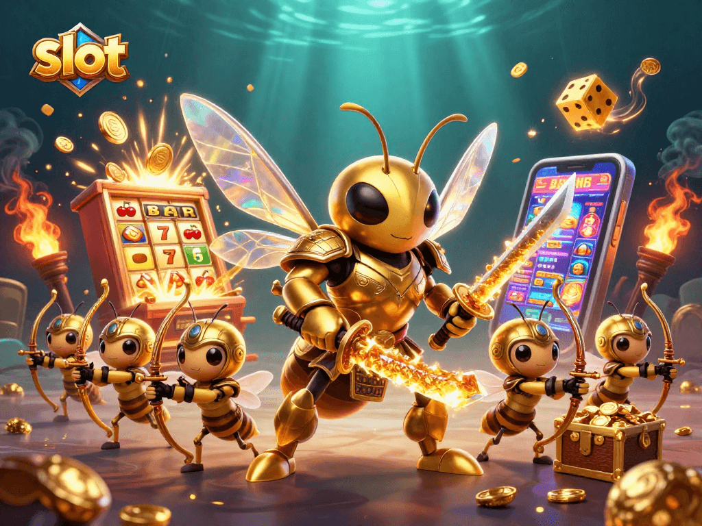 Engage with thrilling slot action featuring a golden hornet and dynamic casino elements