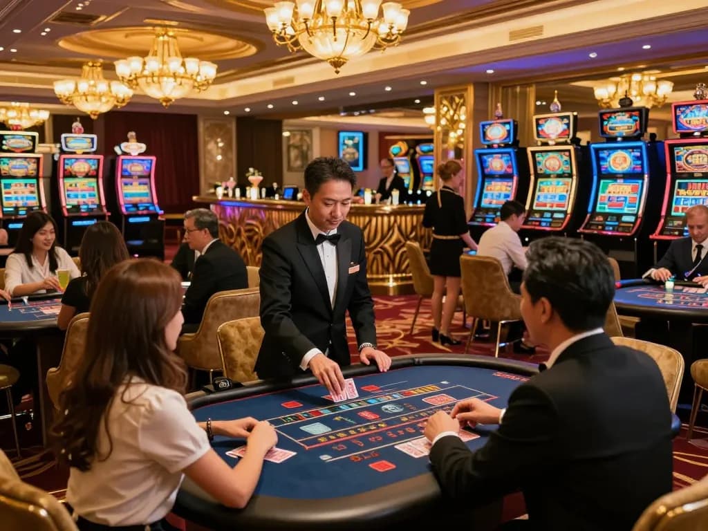 Exciting casino hong kong scene with guests at gaming tables enjoying luxury.