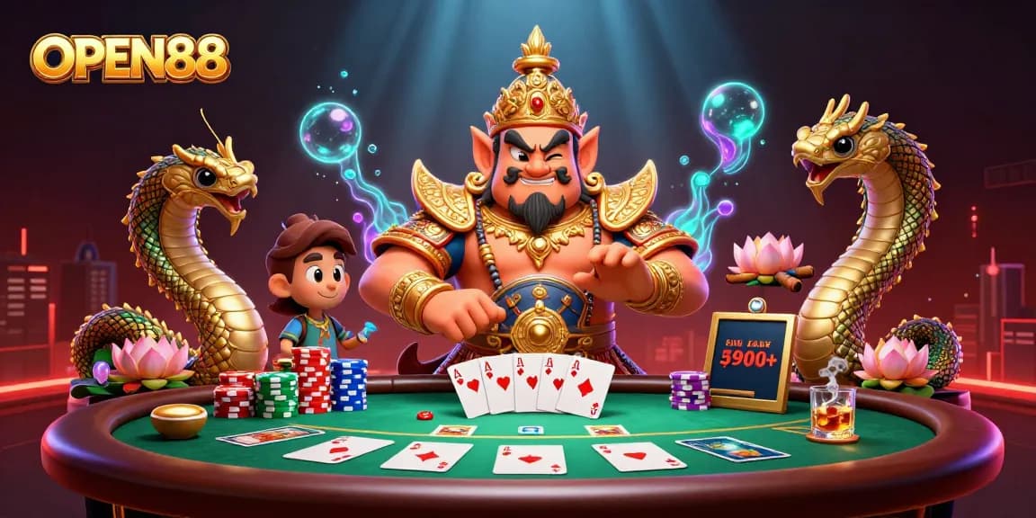 Experience the thrilling world of OPEN88 with vibrant gaming elements in a dynamic scene.