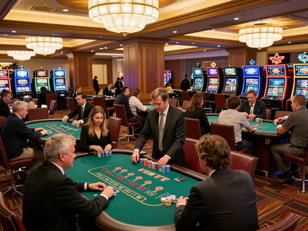 Players at sapporo-dogscafe enjoy exciting blackjack action on a vibrant casino floor.