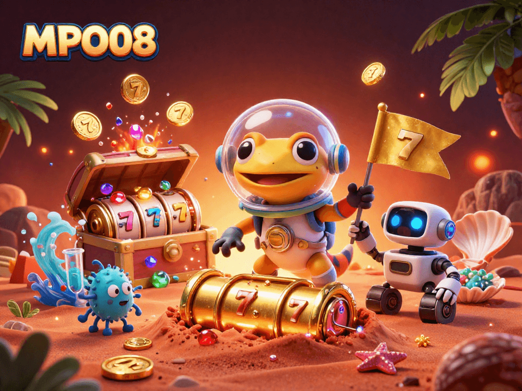 MPO08 enhances your slot game adventure with a Martian gecko uncovering golden treasures.