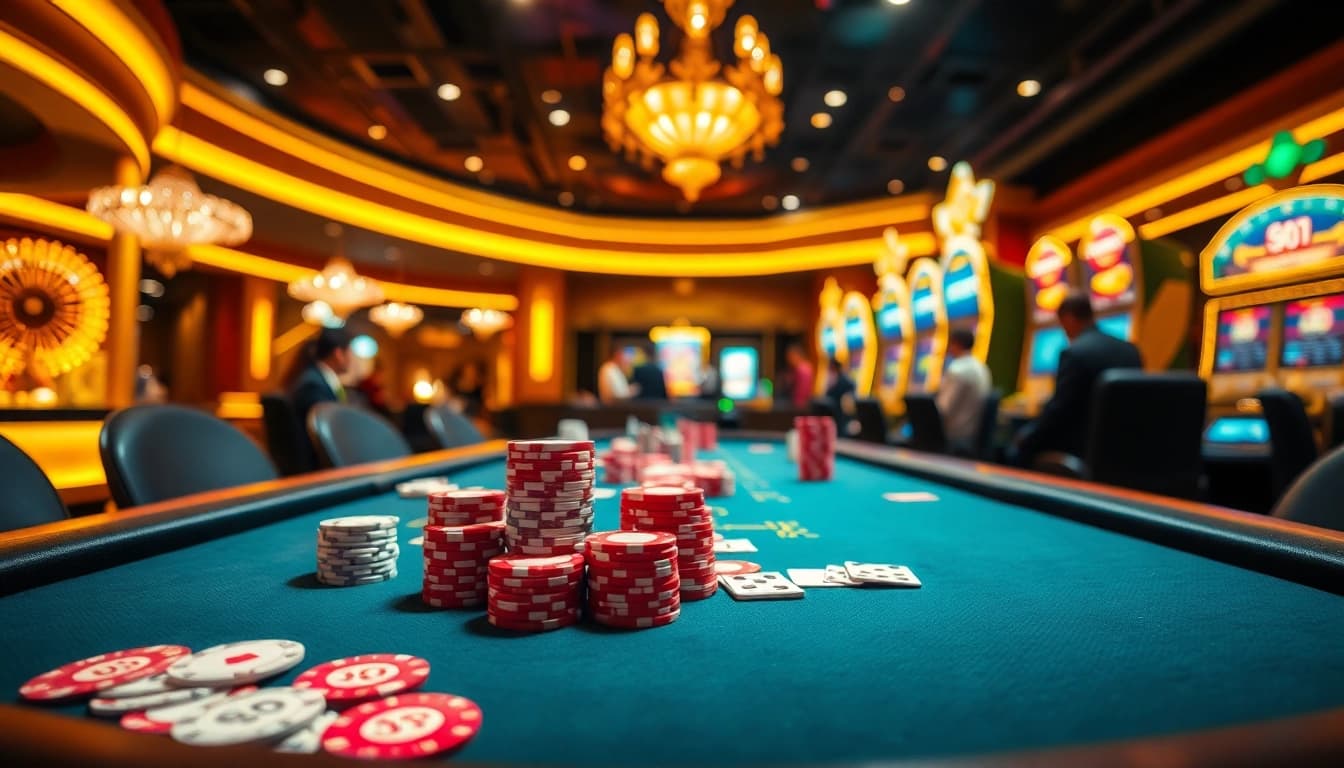 Gamble successfully at MMOO, showcasing vibrant poker tables and enthusiastic players.