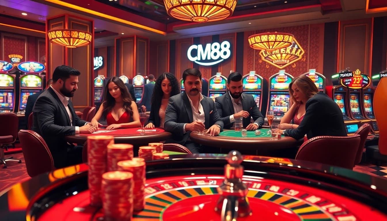 Experience the thrill of casino action with CM88 at a vibrant roulette table, showcasing luxury and excitement.