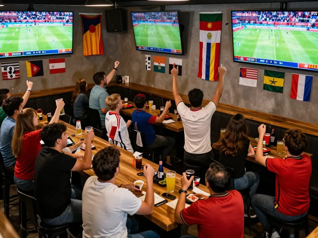 Fans celebrating during World Cup 2026 live sports event showcasing camaraderie and excitement.