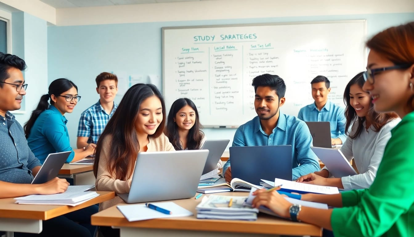 Focused toefl test takers for hire studying in a modern classroom setting