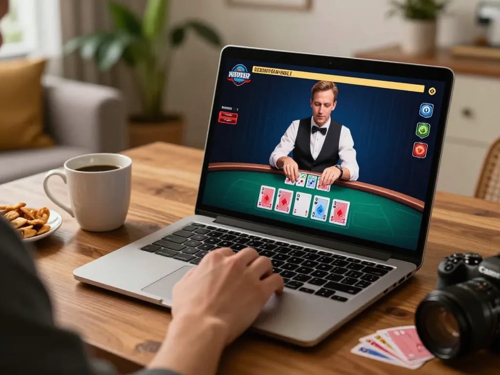 Engaging online blackjack session at nhà cái du88 with strategic bets and cozy atmosphere.