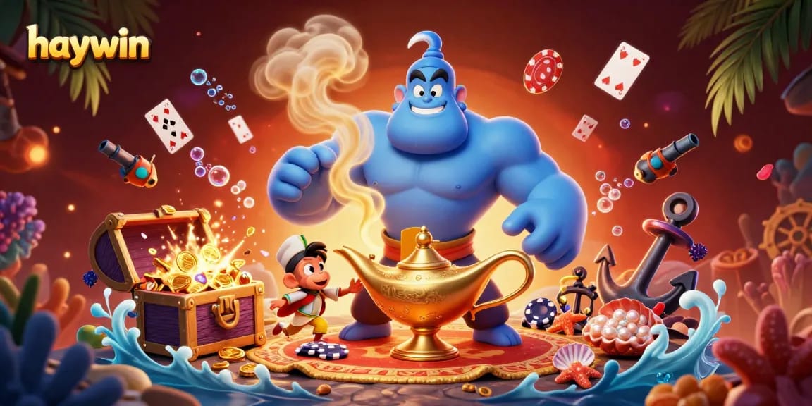 Win big with haywin in this vibrant casino illustration featuring magic, cards, and treasure.