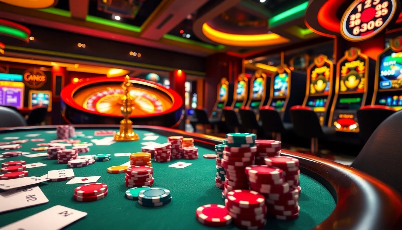 Experience thrilling gameplay at tg88's luxurious casino with vibrant poker tables and spinning roulette.
